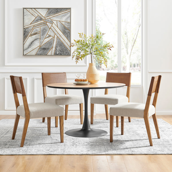 New Pacific Direct Kylo PU/ Fabric Dining Side Chair - Set of 2 Borneo Chocolate/Meridien Cream 21 x 24 x 35.5