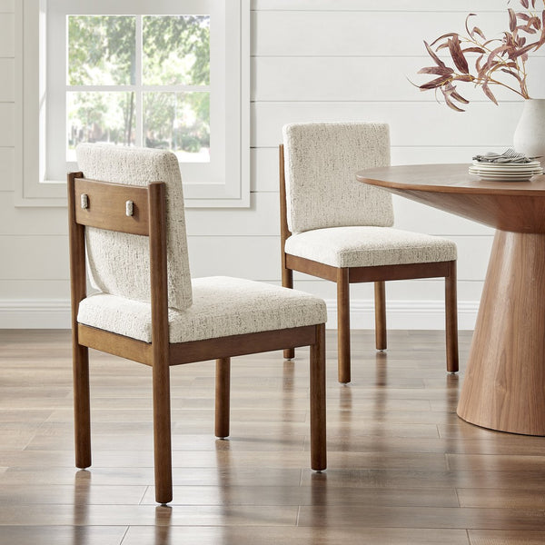 New Pacific Direct Melvin Modern Chenille Dining Side Chairs - Set Of 2 With Stylish Square Back And Brown Frame Concord Cream 100% Polyester 3900099-646-m-npd