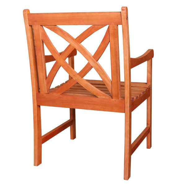 Homeroots Brown Patio Armchair With Decorative Back  Wood 390009