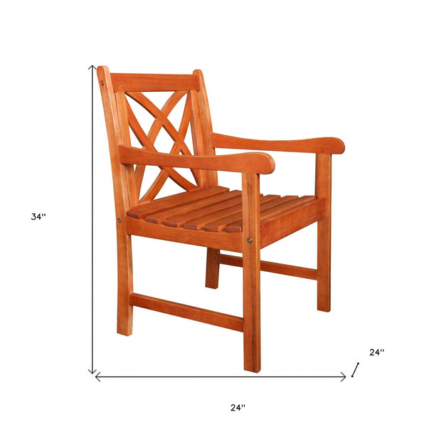 Homeroots Brown Patio Armchair With Decorative Back  Wood 390009