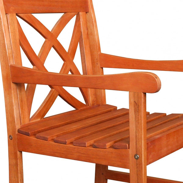 Homeroots Brown Patio Armchair With Decorative Back  Wood 390009