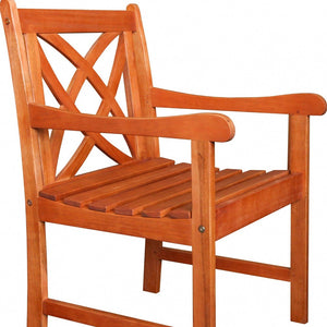Homeroots Brown Patio Armchair With Decorative Back  Wood 390009