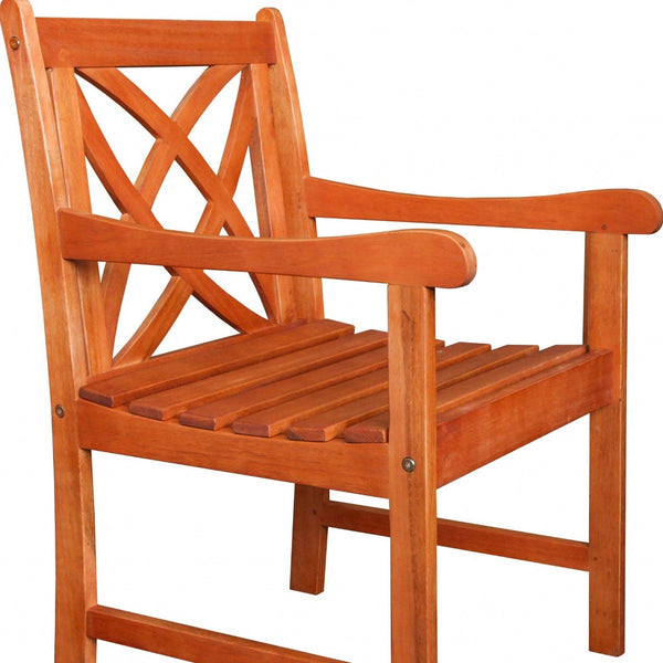 Homeroots Brown Patio Armchair With Decorative Back  Wood 390009