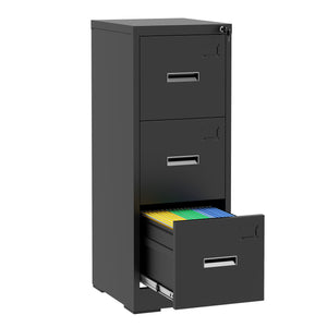 English Elm 3 Drawer Metal Vertical File Cabinet with Lock, Anti-Tilt, Quiet Ball-Bearing Slides and Label Holders for A4 Legal Letter Storage Black T2398P342715