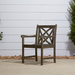 Homeroots Distressed Patio Armchair With Decorative Back  Wood 390010