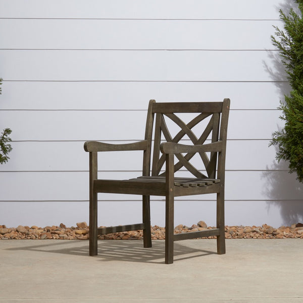 Homeroots Distressed Patio Armchair With Decorative Back  Wood 390010