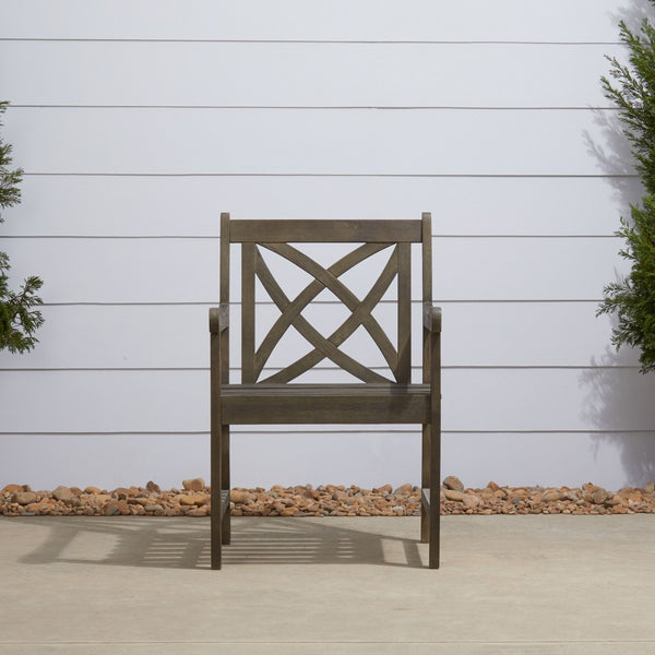 Homeroots Distressed Patio Armchair With Decorative Back  Wood 390010