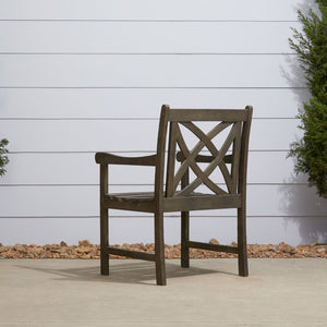 Homeroots Distressed Patio Armchair With Decorative Back  Wood 390010