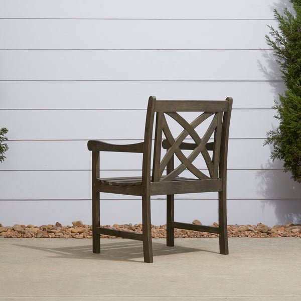 Homeroots Distressed Patio Armchair With Decorative Back  Wood 390010