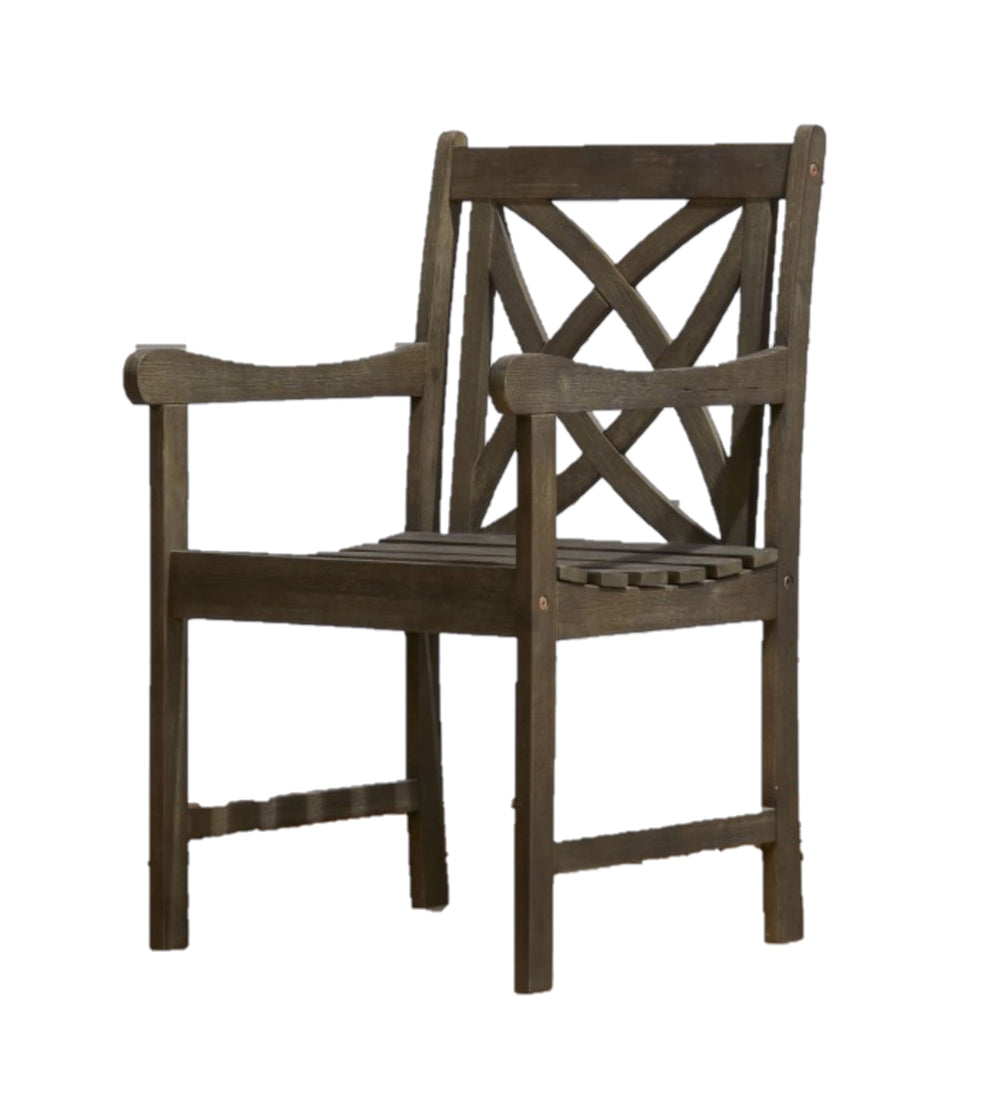 Homeroots Distressed Patio Armchair With Decorative Back  Wood 390010
