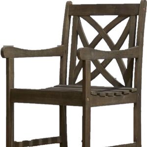 Homeroots Distressed Patio Armchair With Decorative Back  Wood 390010