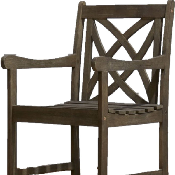 Homeroots Distressed Patio Armchair With Decorative Back  Wood 390010