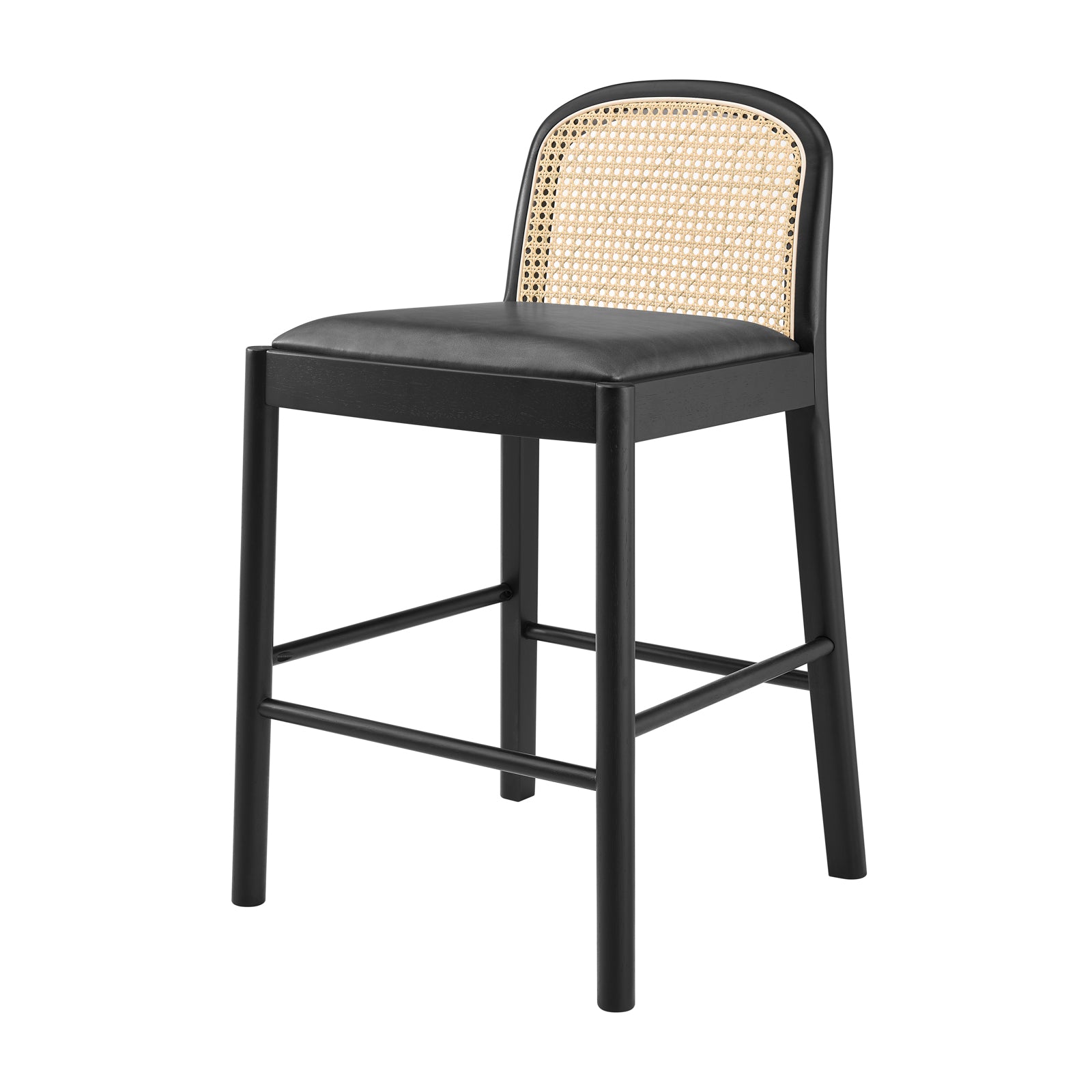 Donna PU Rattan Counter Stool Set - Vintage-Inspired Design, Solid Woo
