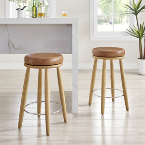 New Pacific Direct Deandre Pu Backless Swivel Counter Stool Borneo Chocolate, Brown , Plywood 3900119-601-npd
