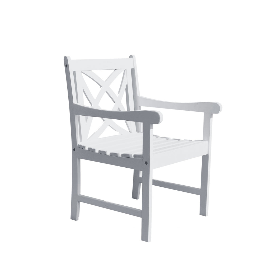 Homeroots White Patio Armchair With Decorative Back  Wood 390011