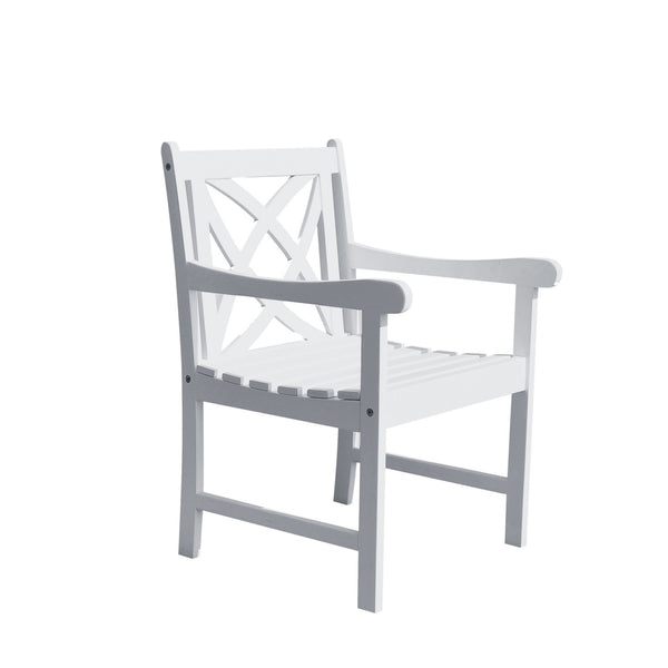 Homeroots White Patio Armchair With Decorative Back  Wood 390011