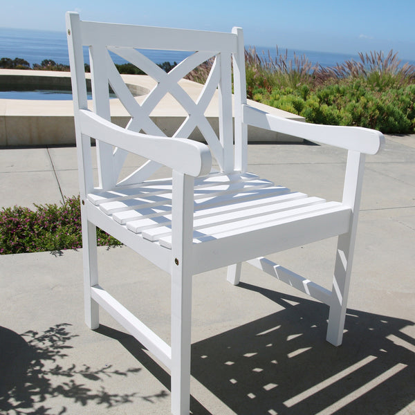Homeroots White Patio Armchair With Decorative Back  Wood 390011