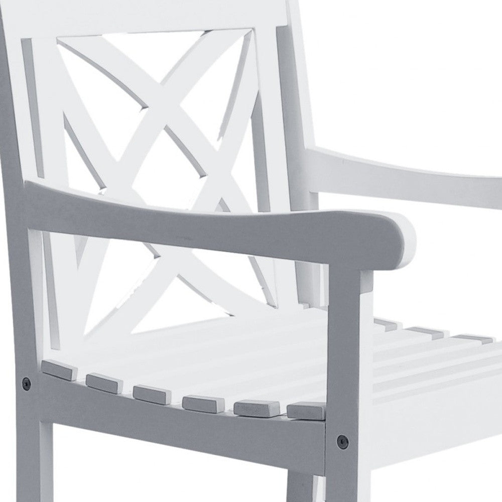 Homeroots White Patio Armchair With Decorative Back  Wood 390011