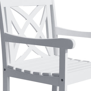 Homeroots White Patio Armchair With Decorative Back  Wood 390011