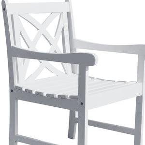 Homeroots White Patio Armchair With Decorative Back  Wood 390011