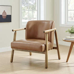 New Pacific Direct Reiner Pu Accent Arm Chair Borneo Chocolate, Brown , Plywood 3900121-601-npd