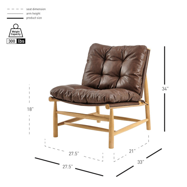 New Pacific Direct Oswald Faux Leather Accent Chair - Stylish Scandi-inspired Design With Plush Comfort And Support Casa Brown  3900127-718-npd