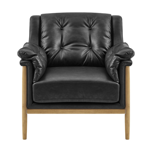 New Pacific Direct Larry Faux Leather Tufted Accent Arm Chair – Elegant Scandi-inspired Comfort For Your Living Room Casa Black  3900128-662-npd