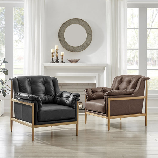 New Pacific Direct Larry Faux Leather Tufted Accent Arm Chair – Elegant Scandi-inspired Comfort For Your Living Room Casa Black  3900128-662-npd