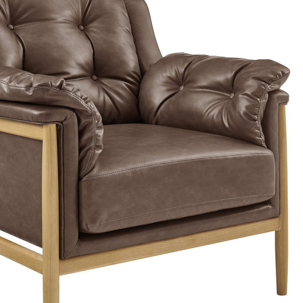 New Pacific Direct Larry Faux Leather Tufted Accent Arm Chair – Elegant Scandi-inspired Comfort For Your Living Room Casa Brown  3900128-718-npd