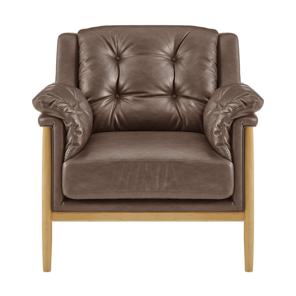 New Pacific Direct Larry Faux Leather Tufted Accent Arm Chair – Elegant Scandi-inspired Comfort For Your Living Room Casa Brown  3900128-718-npd