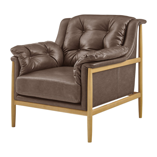 New Pacific Direct Larry Faux Leather Tufted Accent Arm Chair – Elegant Scandi-inspired Comfort For Your Living Room Casa Brown  3900128-718-npd
