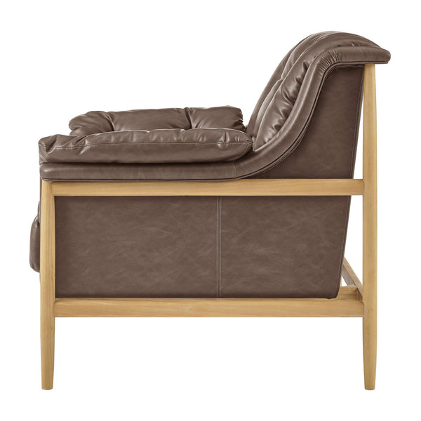 New Pacific Direct Larry Faux Leather Tufted Accent Arm Chair – Elegant Scandi-inspired Comfort For Your Living Room Casa Brown  3900128-718-npd