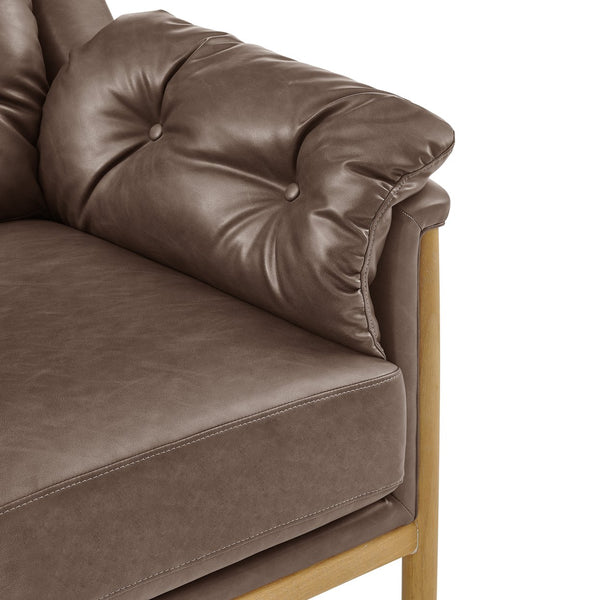 New Pacific Direct Larry Faux Leather Tufted Accent Arm Chair – Elegant Scandi-inspired Comfort For Your Living Room Casa Brown  3900128-718-npd