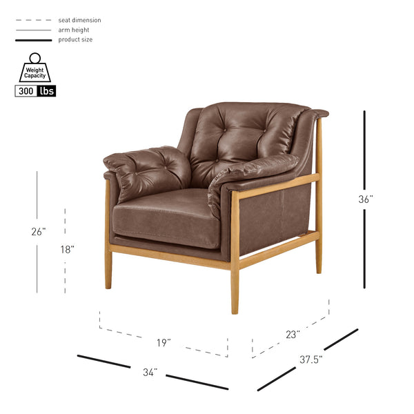 New Pacific Direct Larry Faux Leather Tufted Accent Arm Chair – Elegant Scandi-inspired Comfort For Your Living Room Casa Brown  3900128-718-npd