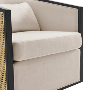 New Pacific Direct Marilyn Swivel Accent Arm Chair – Stylish Barrel-back Design With Rattan Frame And Cozy Upholstery Shortbread,Natural 100% Polyester 3900130-bl-npd