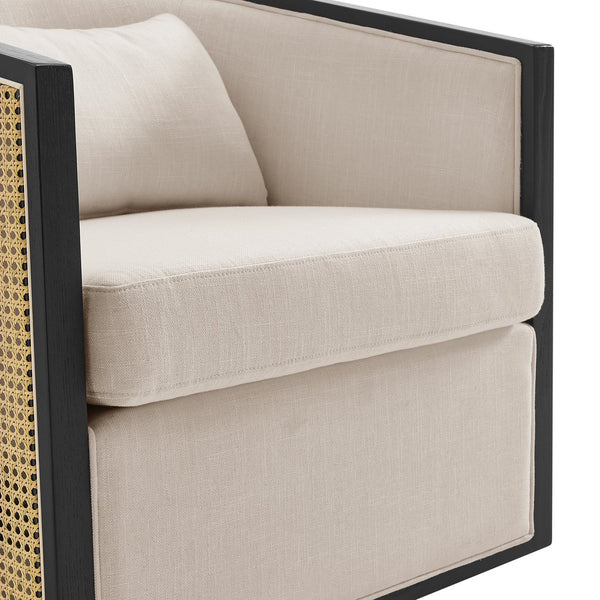 New Pacific Direct Marilyn Swivel Accent Arm Chair – Stylish Barrel-back Design With Rattan Frame And Cozy Upholstery Shortbread,Natural 100% Polyester 3900130-bl-npd