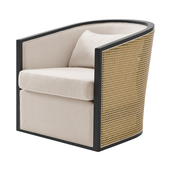 New Pacific Direct Marilyn Swivel Accent Arm Chair – Stylish Barrel-back Design With Rattan Frame And Cozy Upholstery Shortbread,Natural 100% Polyester 3900130-bl-npd