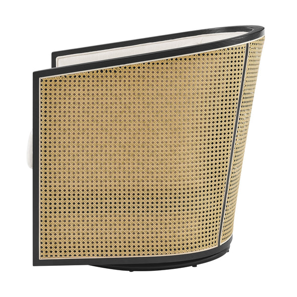 New Pacific Direct Marilyn Swivel Accent Arm Chair – Stylish Barrel-back Design With Rattan Frame And Cozy Upholstery Shortbread,Natural 100% Polyester 3900130-bl-npd