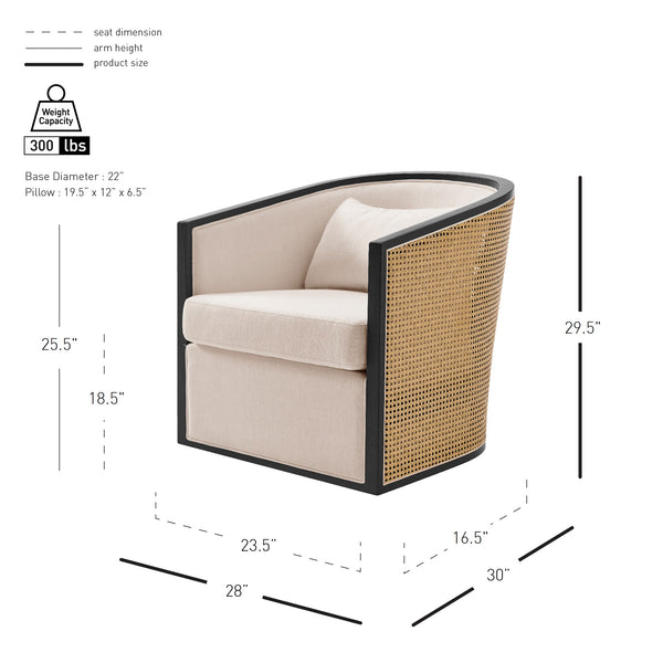 New Pacific Direct Marilyn Swivel Accent Arm Chair – Stylish Barrel-back Design With Rattan Frame And Cozy Upholstery Shortbread,Natural 100% Polyester 3900130-bl-npd