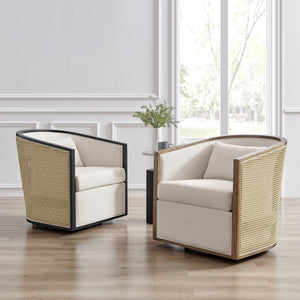 New Pacific Direct Marilyn Swivel Accent Arm Chair – Stylish Barrel-back Design With Rattan Frame And Cozy Upholstery Shortbread,Natural 100% Polyester 3900130-n-npd