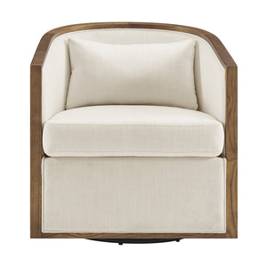 New Pacific Direct Marilyn Swivel Accent Arm Chair – Stylish Barrel-back Design With Rattan Frame And Cozy Upholstery Shortbread,Natural 100% Polyester 3900130-n-npd