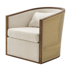 New Pacific Direct Marilyn Swivel Accent Arm Chair – Stylish Barrel-back Design With Rattan Frame And Cozy Upholstery Shortbread,Natural 100% Polyester 3900130-n-npd