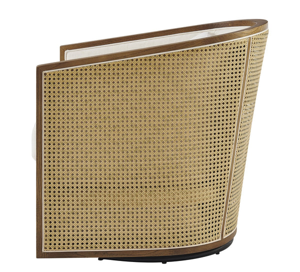 New Pacific Direct Marilyn Swivel Accent Arm Chair – Stylish Barrel-back Design With Rattan Frame And Cozy Upholstery Shortbread,Natural 100% Polyester 3900130-n-npd