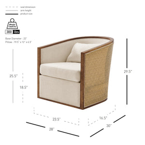 New Pacific Direct Marilyn Swivel Accent Arm Chair – Stylish Barrel-back Design With Rattan Frame And Cozy Upholstery Shortbread,Natural 100% Polyester 3900130-n-npd