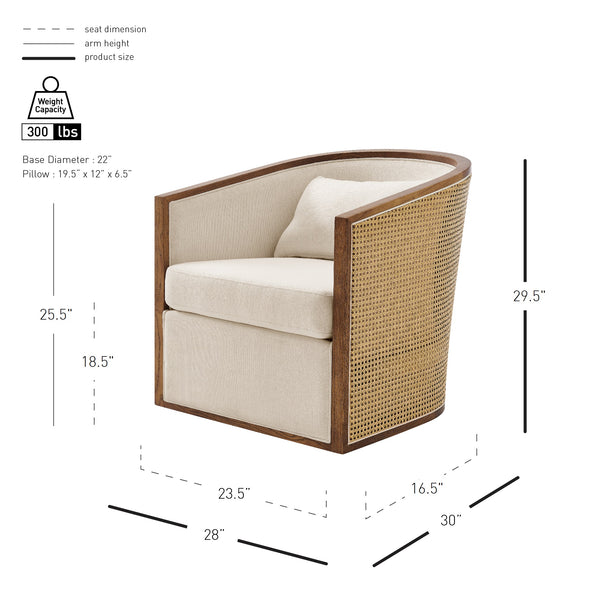 New Pacific Direct Marilyn Swivel Accent Arm Chair – Stylish Barrel-back Design With Rattan Frame And Cozy Upholstery Shortbread,Natural 100% Polyester 3900130-n-npd