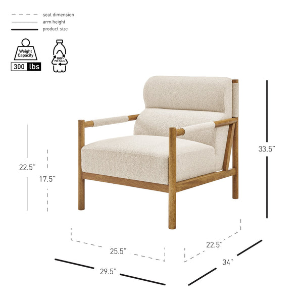 New Pacific Direct Olsen Boucle Accent Arm Chair – Timeless Danish Design, Comfortable Seating In Chic Palladian Beige & Black Palladian Beige 100% Polyester (Recycled) 3900133-613-npd