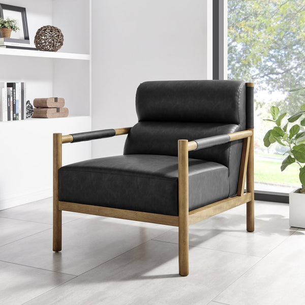 New Pacific Direct Olsen Elegant Faux Leather Accent Arm Chair For Timeless Danish Design & Ultimate Comfort Casa Black  3900134-662-npd