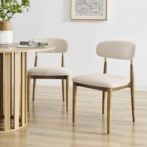 New Pacific Direct Verna Boucle Dining Side Chair Set Of 2 – Luxe Beige Fabric, Mid-century Design With Brass Accents Palladian Beige 100% Polyester (Recycled) 3900135-613-npd