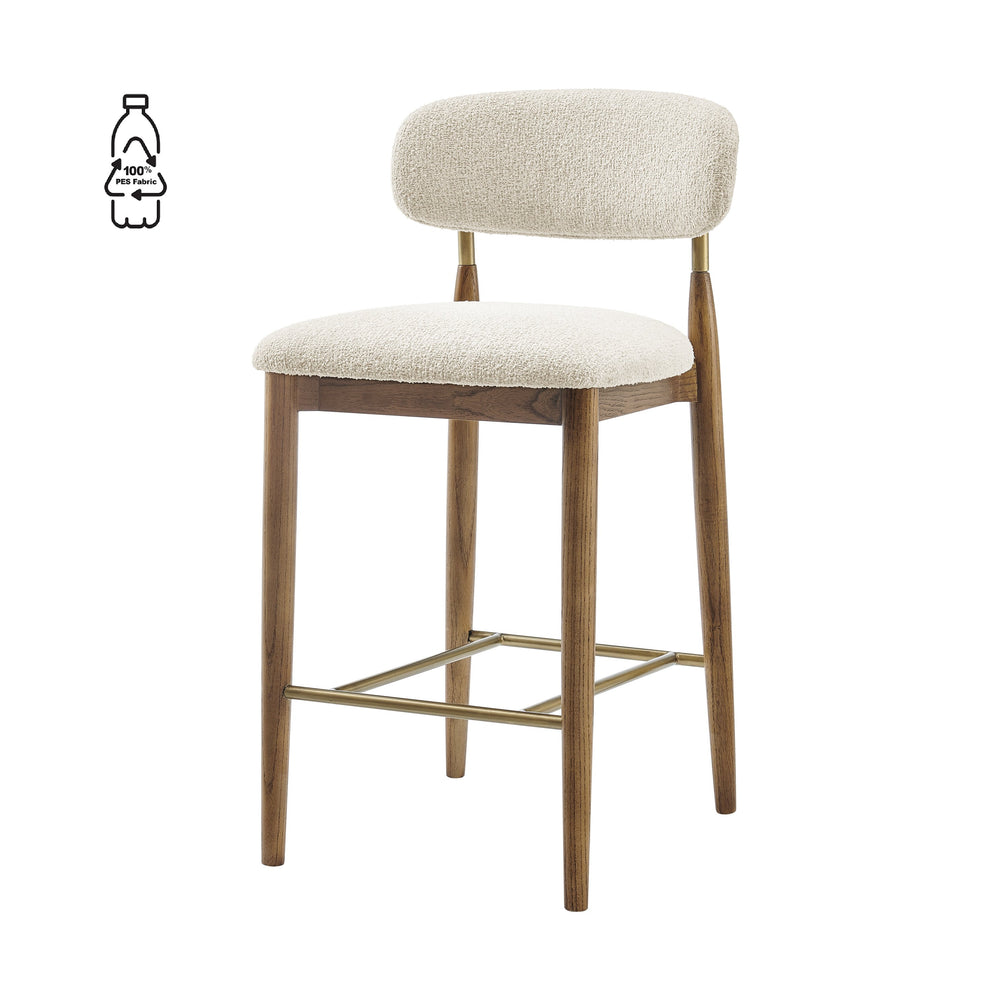 New Pacific Direct Verna Boucle Counter Stool In Palladian Beige – Chic Mid-century Design With Brass-capped Frame Palladian Beige 100% Polyester (Recycled) 3900136-613-npd