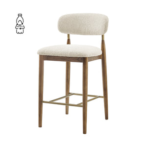New Pacific Direct Verna Boucle Counter Stool In Palladian Beige – Chic Mid-century Design With Brass-capped Frame Palladian Beige 100% Polyester (Recycled) 3900136-613-npd